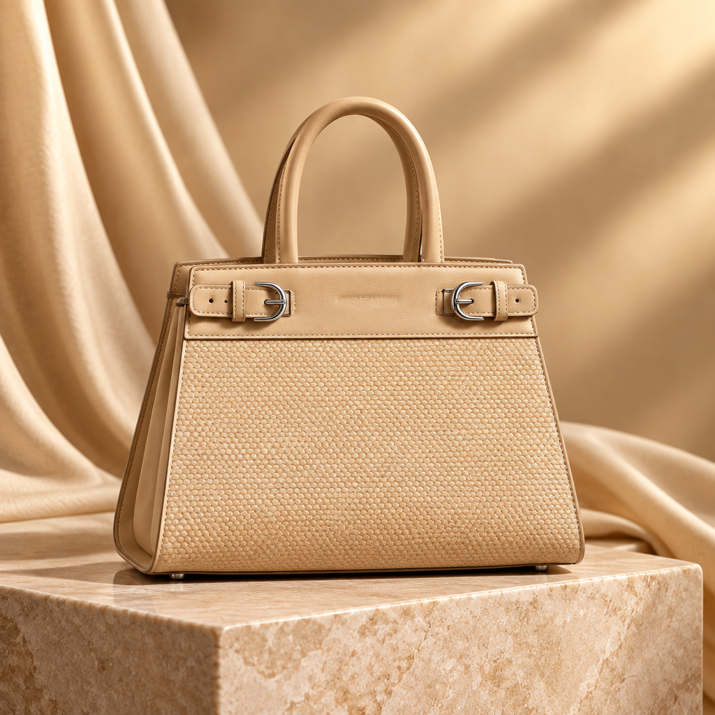 Apricot structured top-handle tote bag