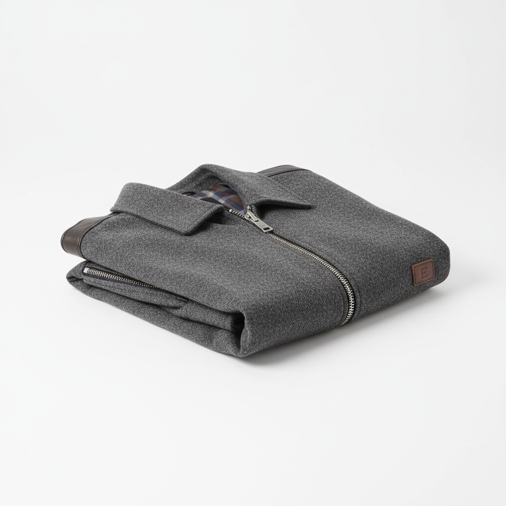 Folded fashion jacket on white background
