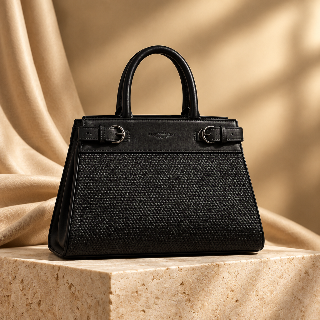 Black structured top-handle tote bag