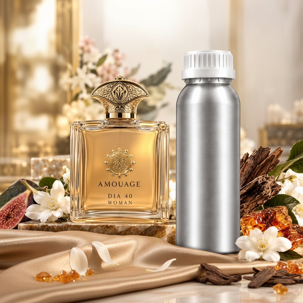 Perfume bottle and fragrance oil canister on silk with amber resin
