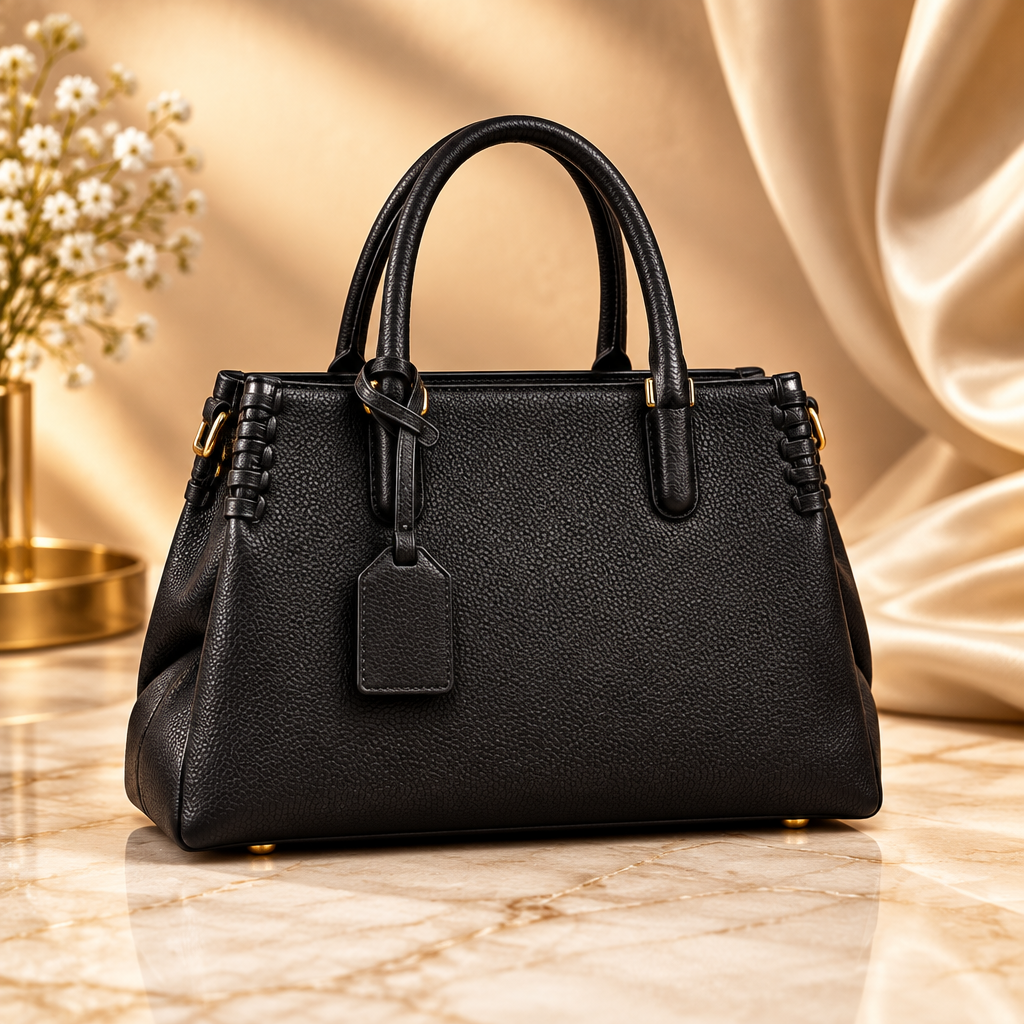 Black whipstitch satchel handbag