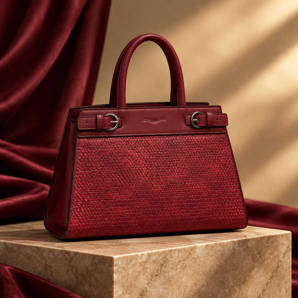 Burgundy structured top-handle tote bag