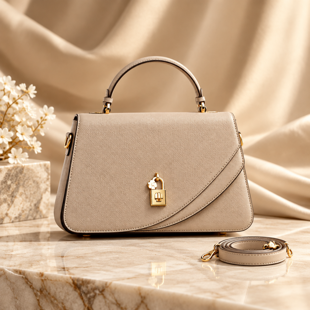 Apricot padlock flap handbag