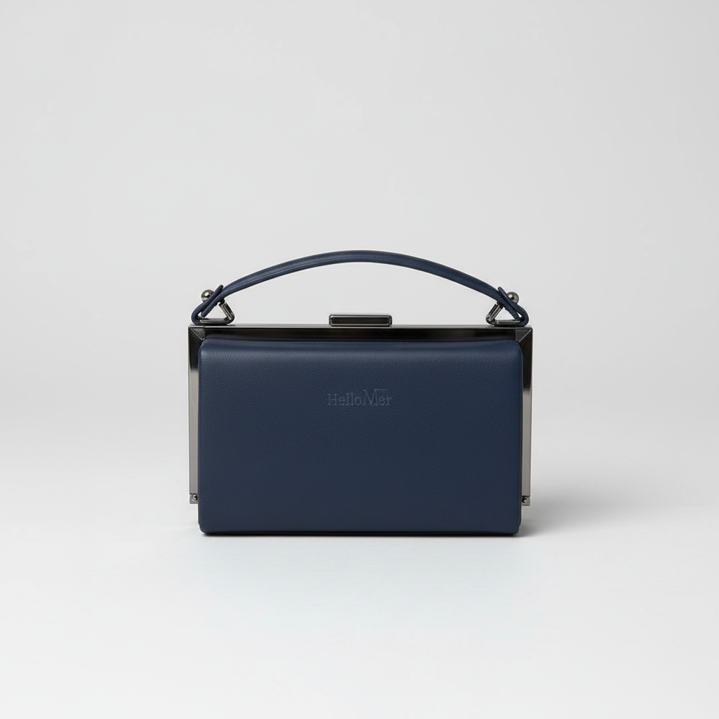 V1065 box handbag in navy blue