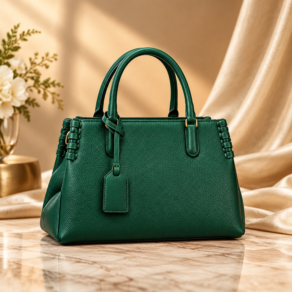 Green whipstitch satchel handbag