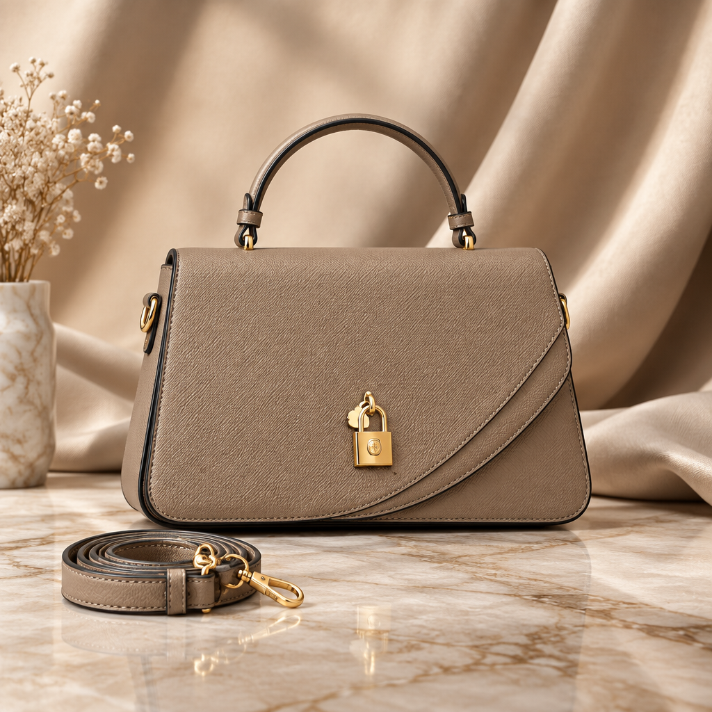 Coffee padlock flap handbag