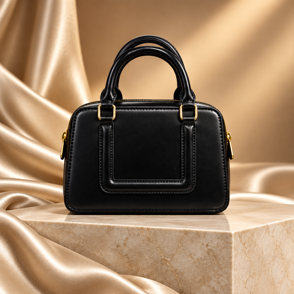 Black compact boxy handbag