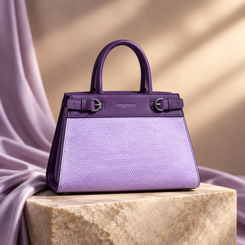 Purple structured top-handle tote bag