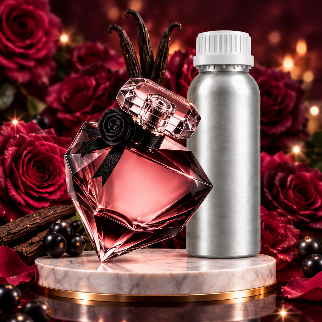 Pink crystal perfume bottle and 1kg canister with roses and vanilla