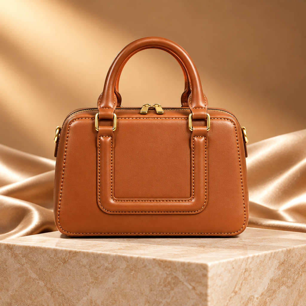 Tan compact boxy handbag