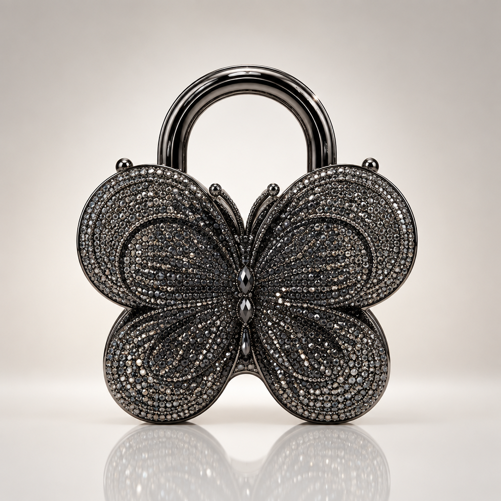 Gunmetal grey crystal butterfly handbag