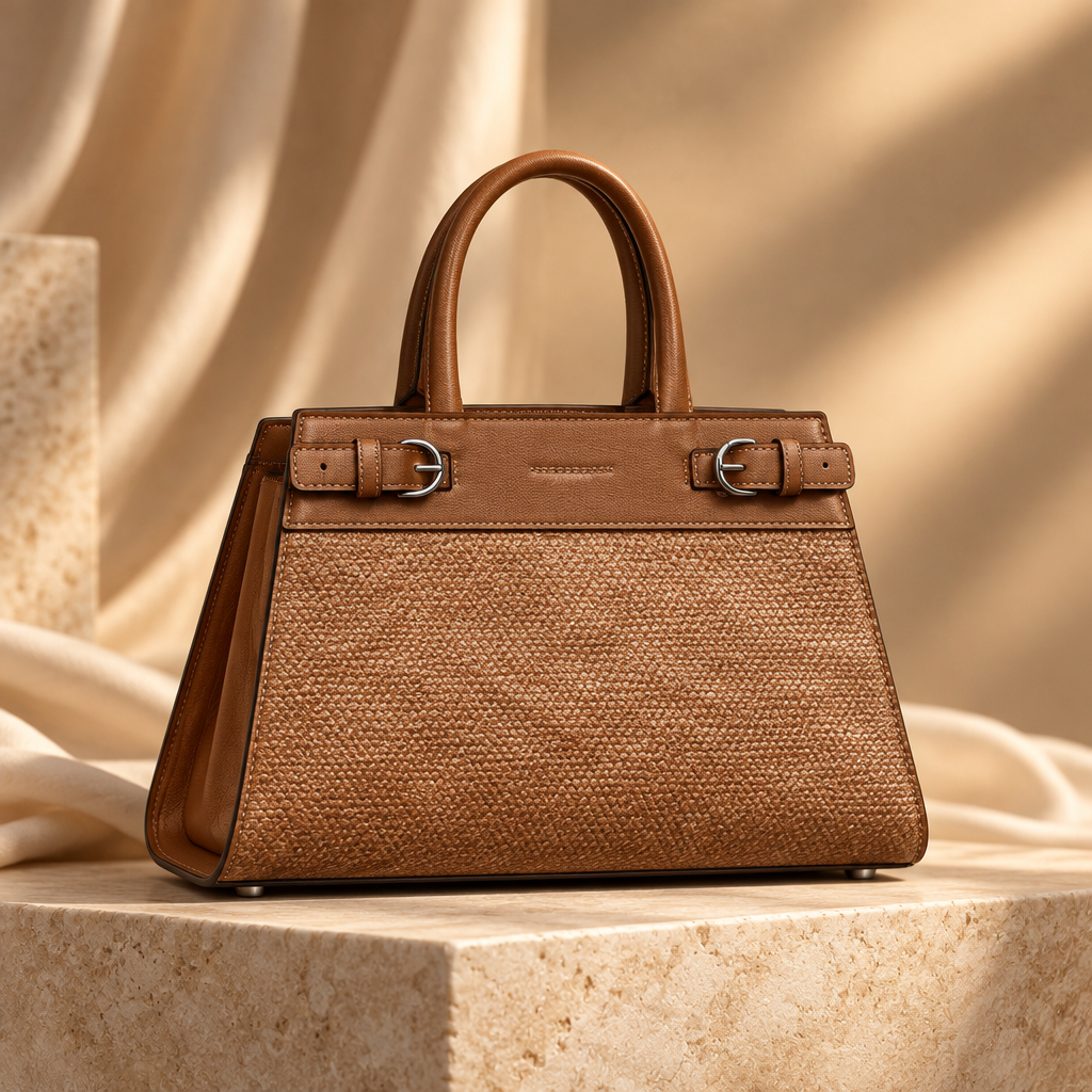 Brown structured top-handle tote bag