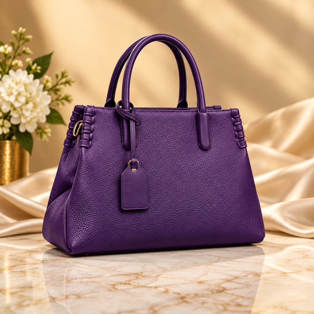 Purple whipstitch satchel handbag