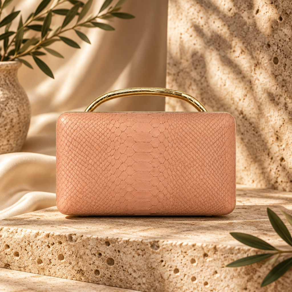 Blush snake embossed box clutch