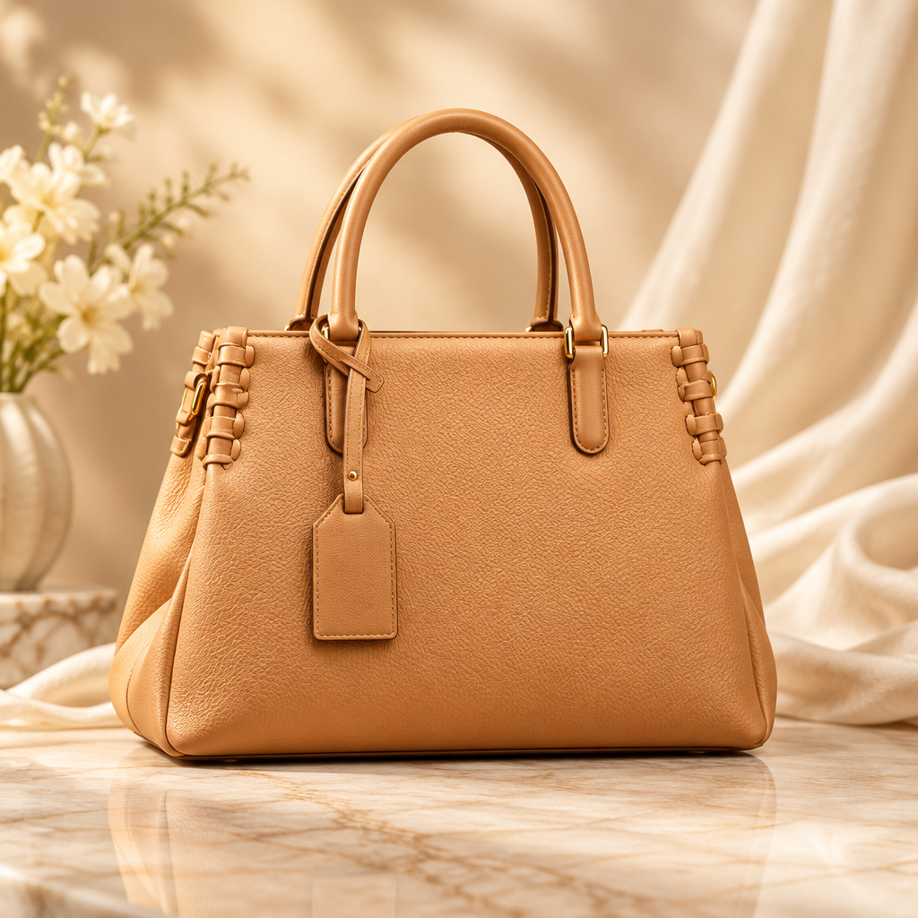 Apricot whipstitch satchel handbag