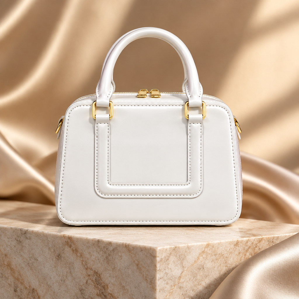 White compact boxy handbag