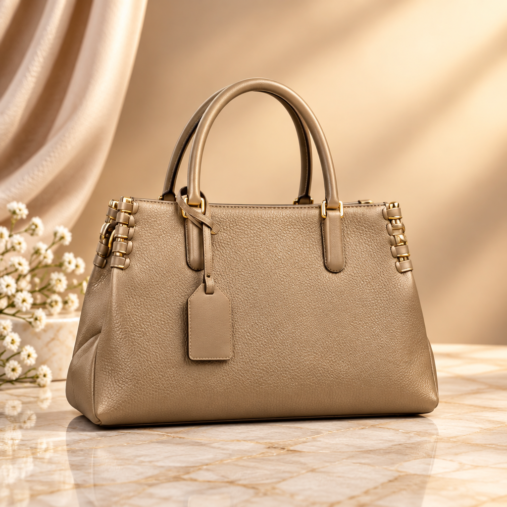 Khaki whipstitch satchel handbag