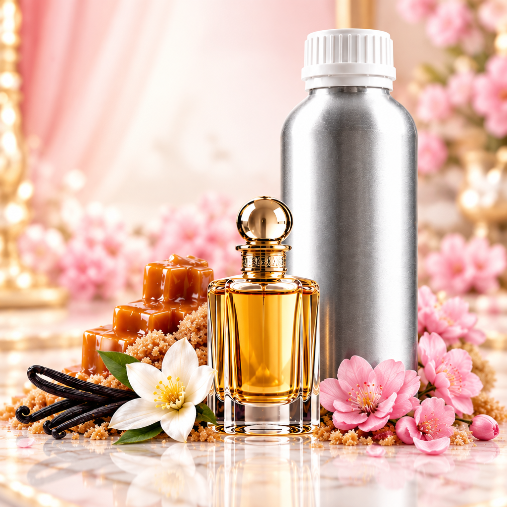 Sugar Baby perfume bottle and 1 litre canister with vanilla and blossom