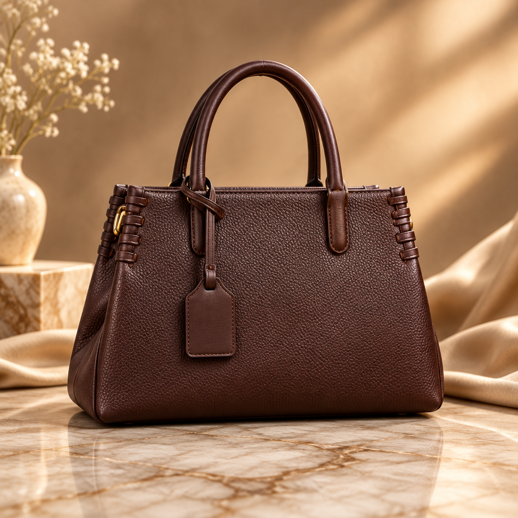 Coffee whipstitch satchel handbag