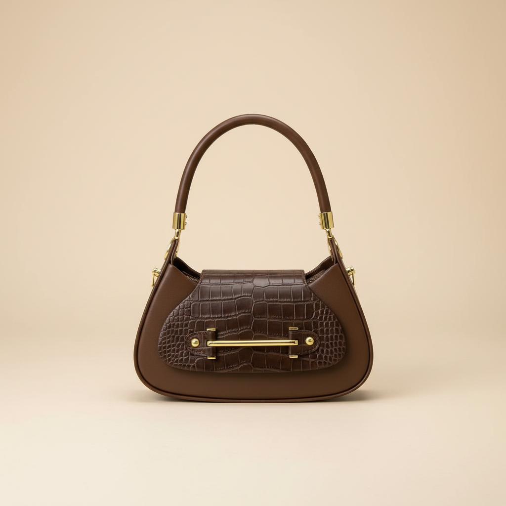 V1286 curved shoulder bag in brown