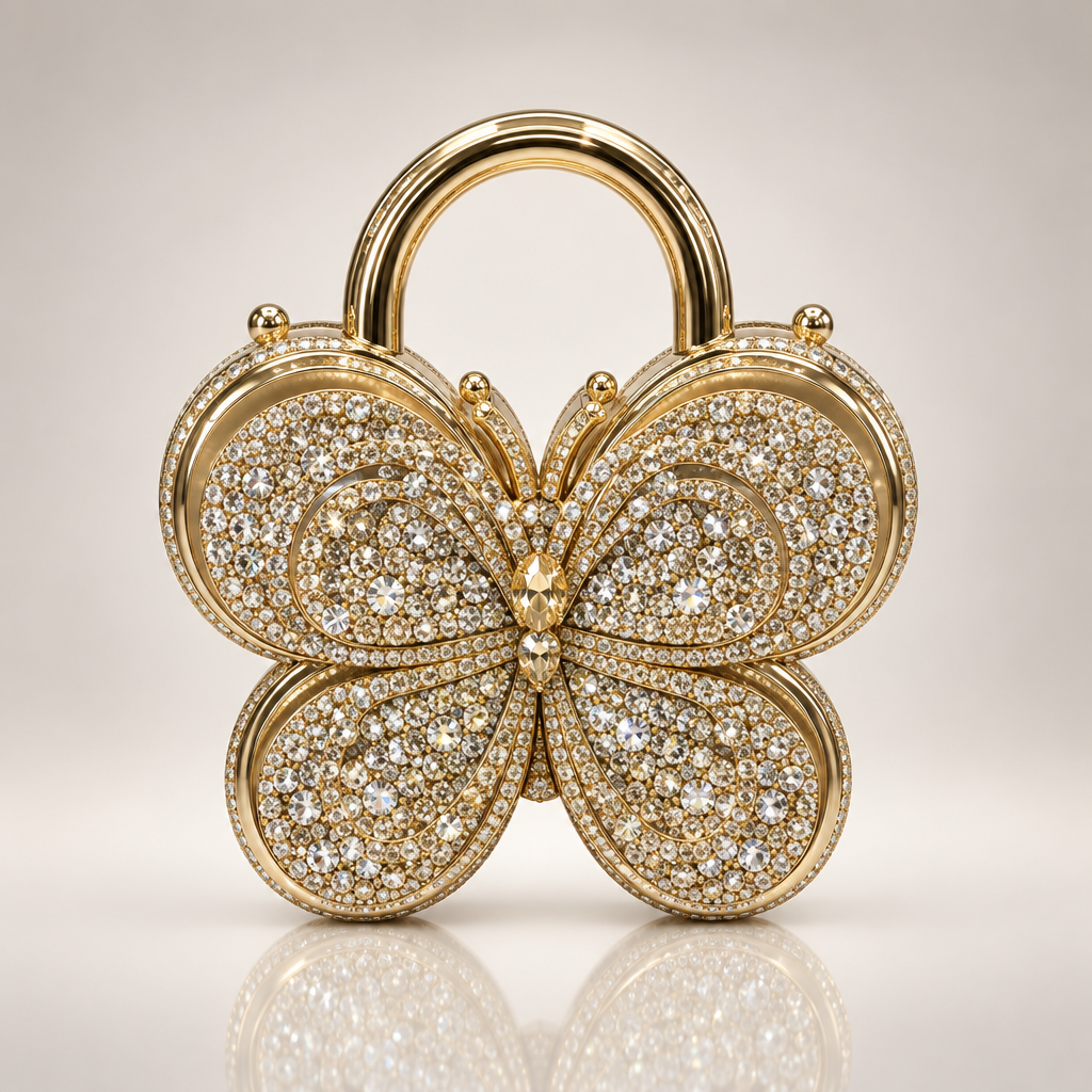 Champagne gold crystal butterfly handbag