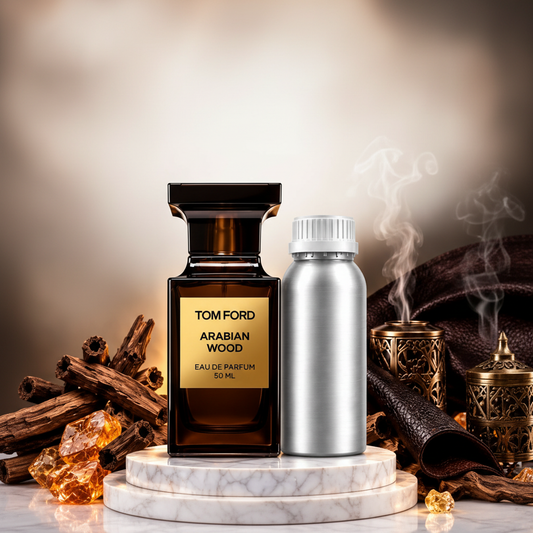 Amber perfume bottle and 1 litre canister with oud wood and amber resin