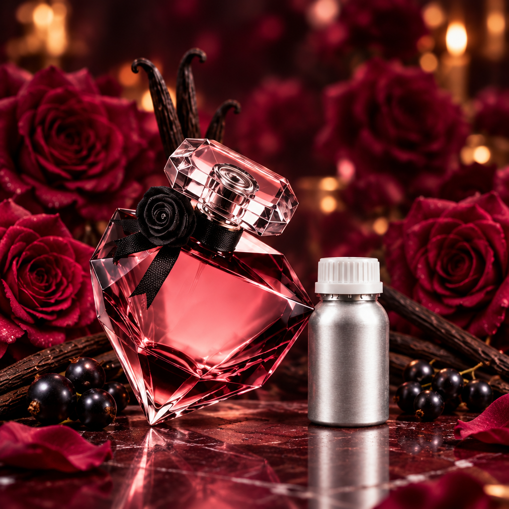 Pink crystal perfume bottle and 500ml canister with roses and vanilla