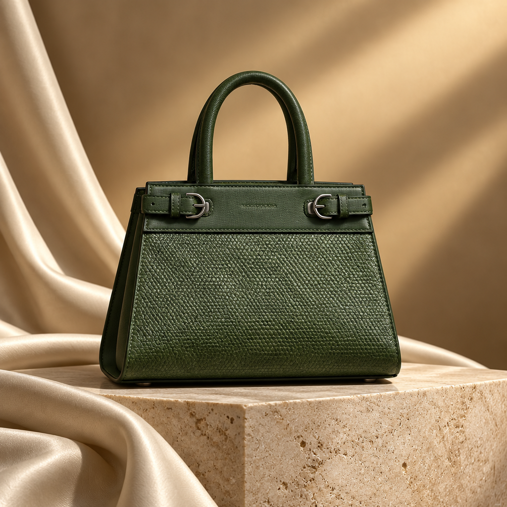 Green structured top-handle tote bag
