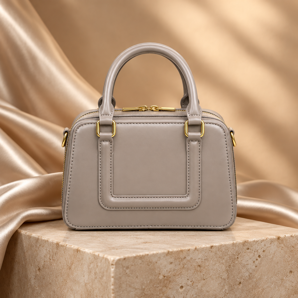 Grey compact boxy handbag