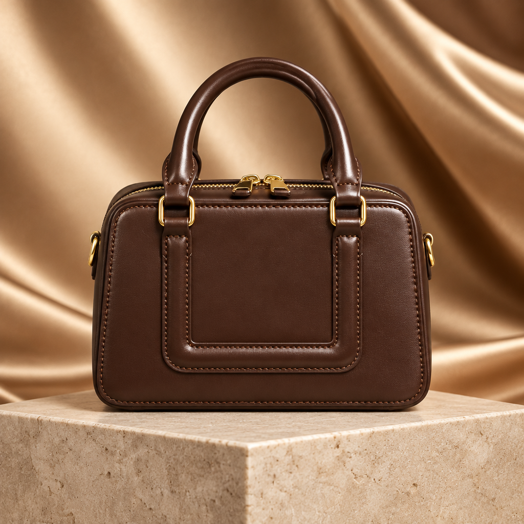 Chocolate brown compact boxy handbag
