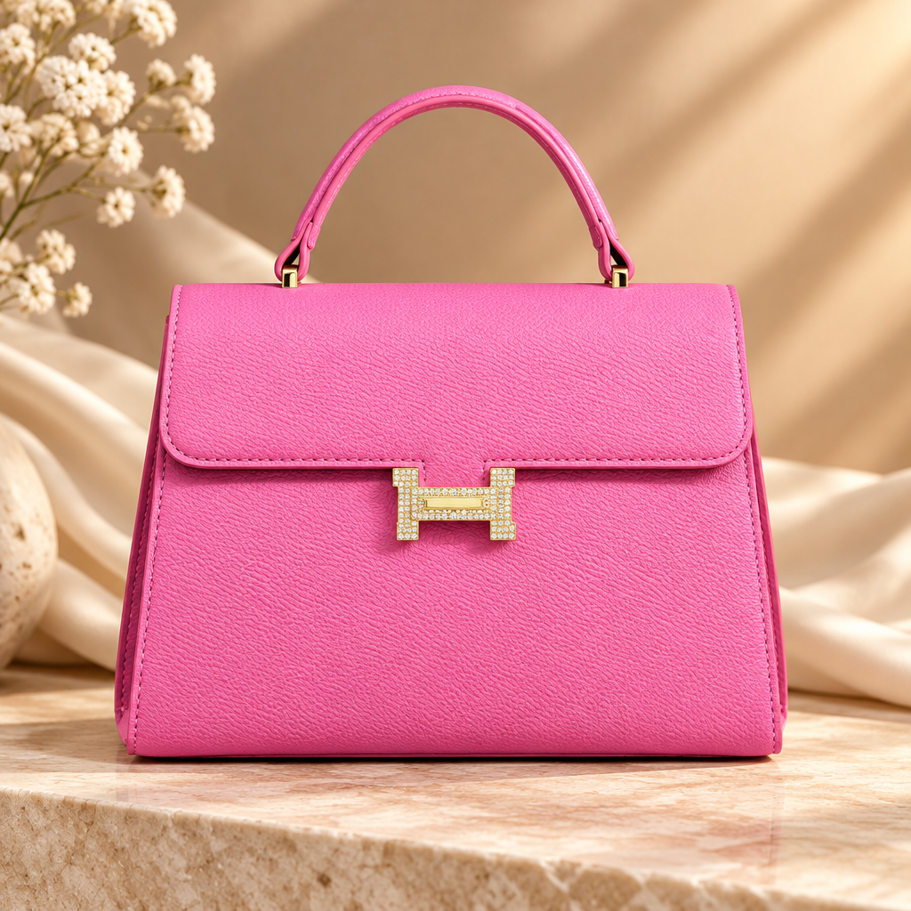 Pink pebbled flap satchel