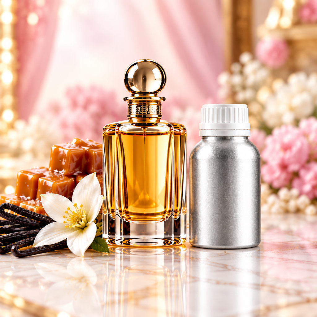 Sugar Baby perfume bottle and 500ml canister with vanilla and caramel