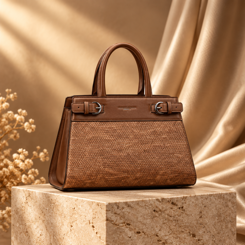 Coffee structured top-handle tote bag
