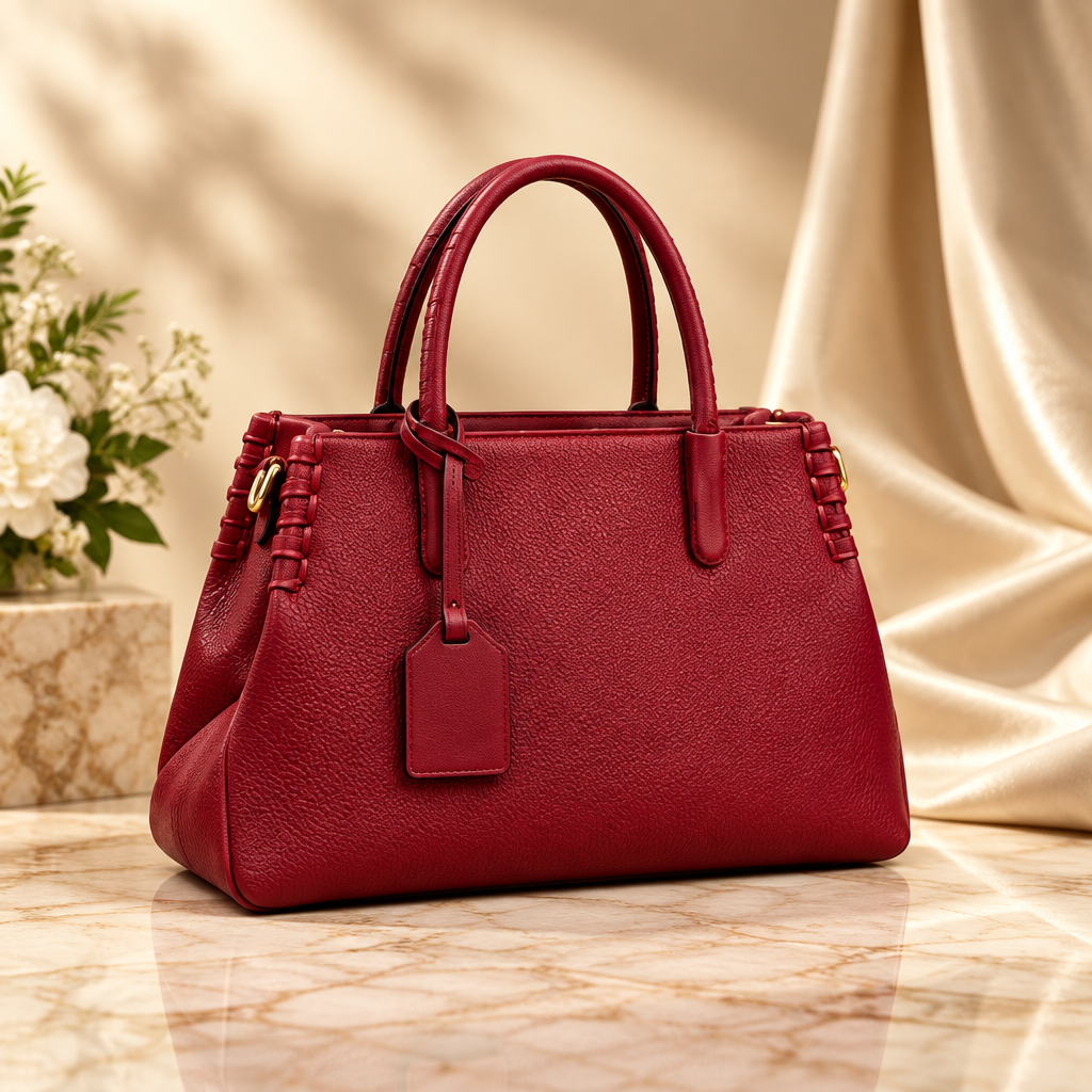 Burgundy whipstitch satchel handbag