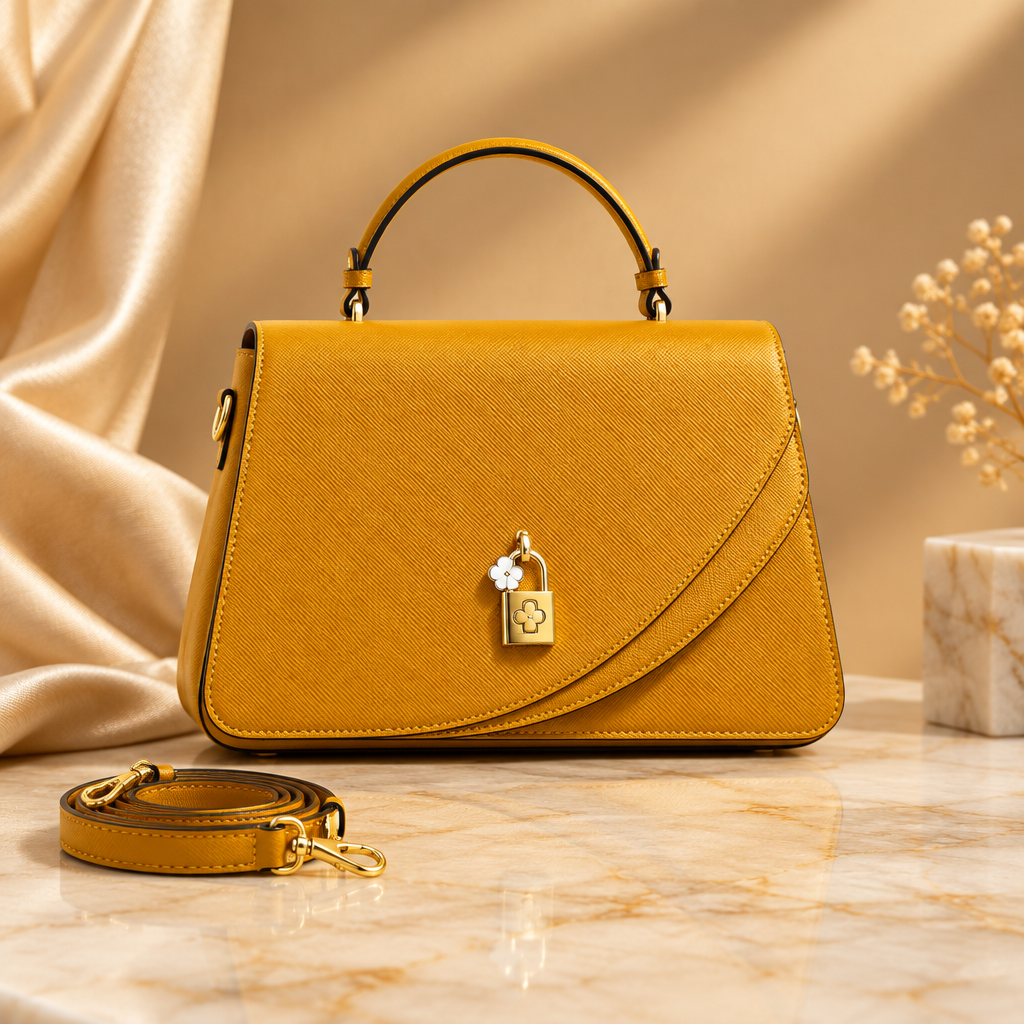 Yellow padlock flap handbag