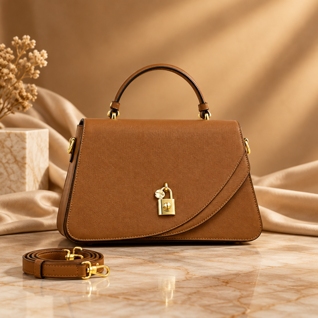 Brown padlock flap handbag