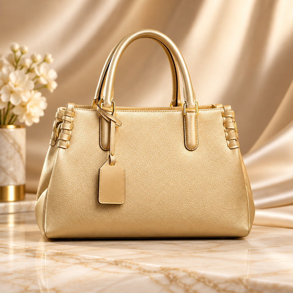 Gold whipstitch satchel handbag