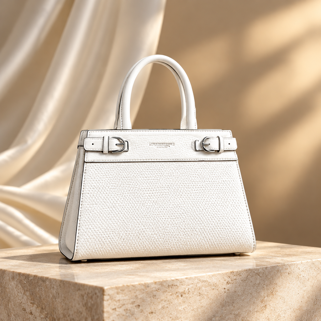 White structured top-handle tote bag