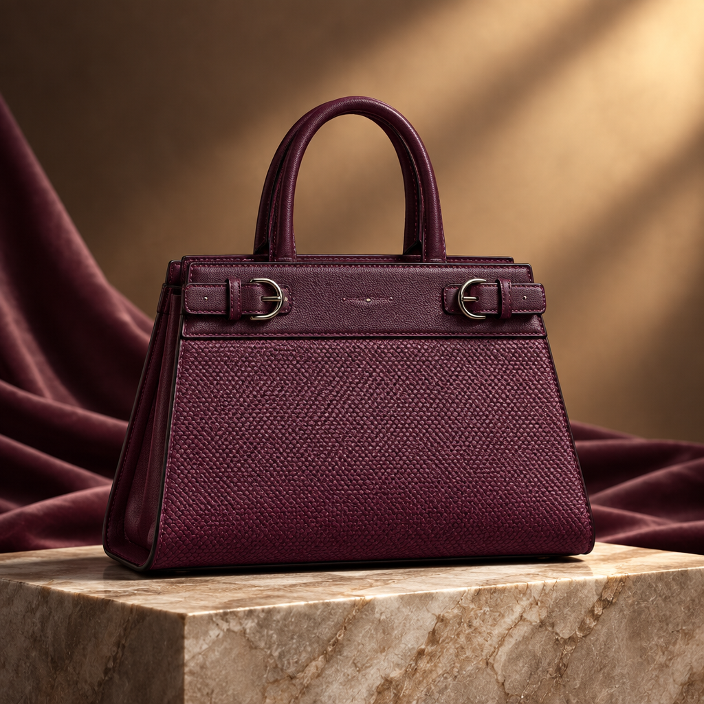 Wine structured top-handle tote bag