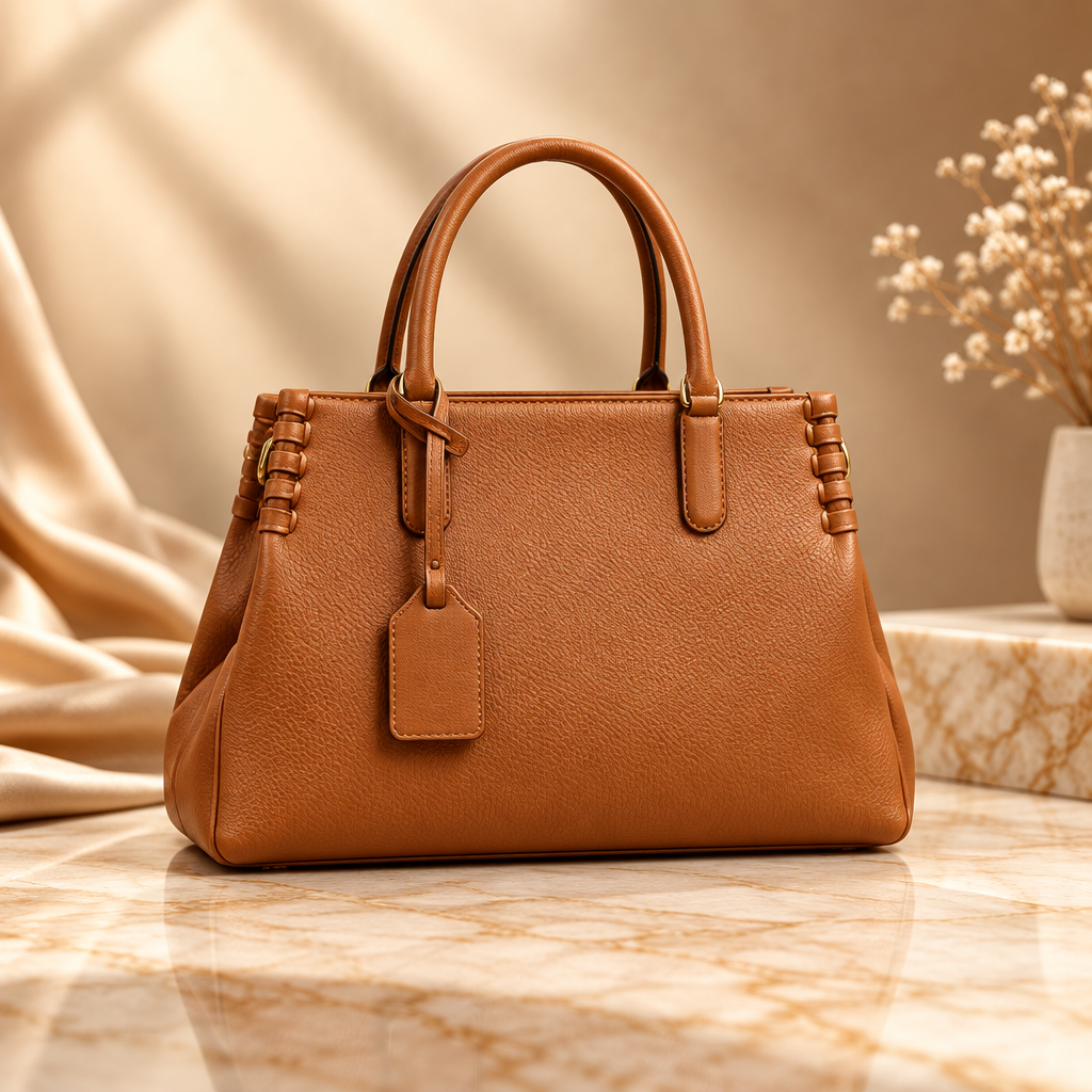 Brown whipstitch satchel handbag